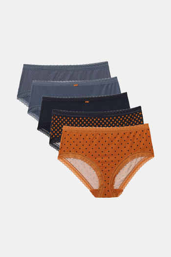 Buy Marks & Spencer Medium Rise Three-Fourth Coverage Hipster Panty (Pack of 5) - Assorted